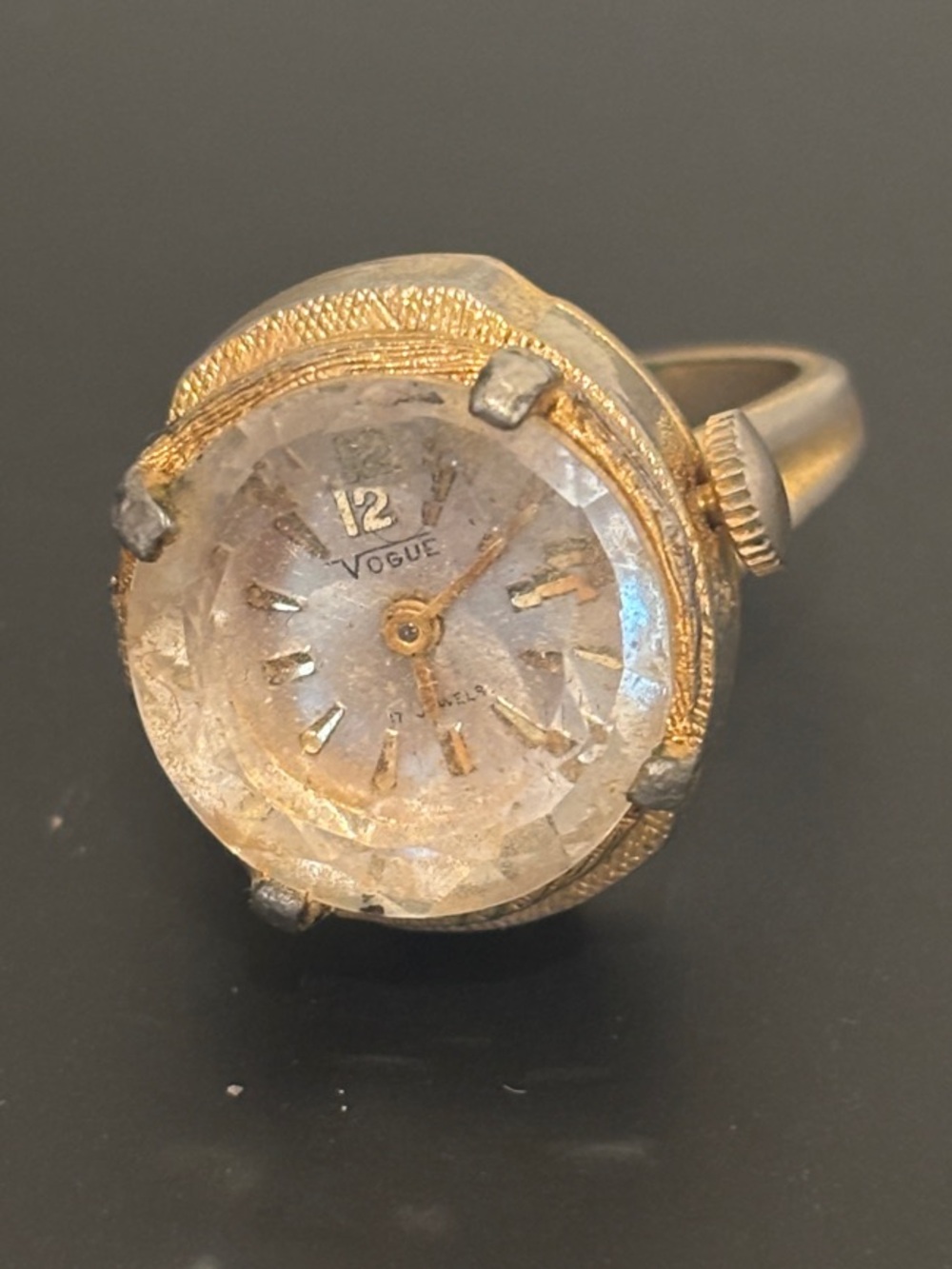 Vogue Gold-Tone Crystal Face Ring Watch - Not working